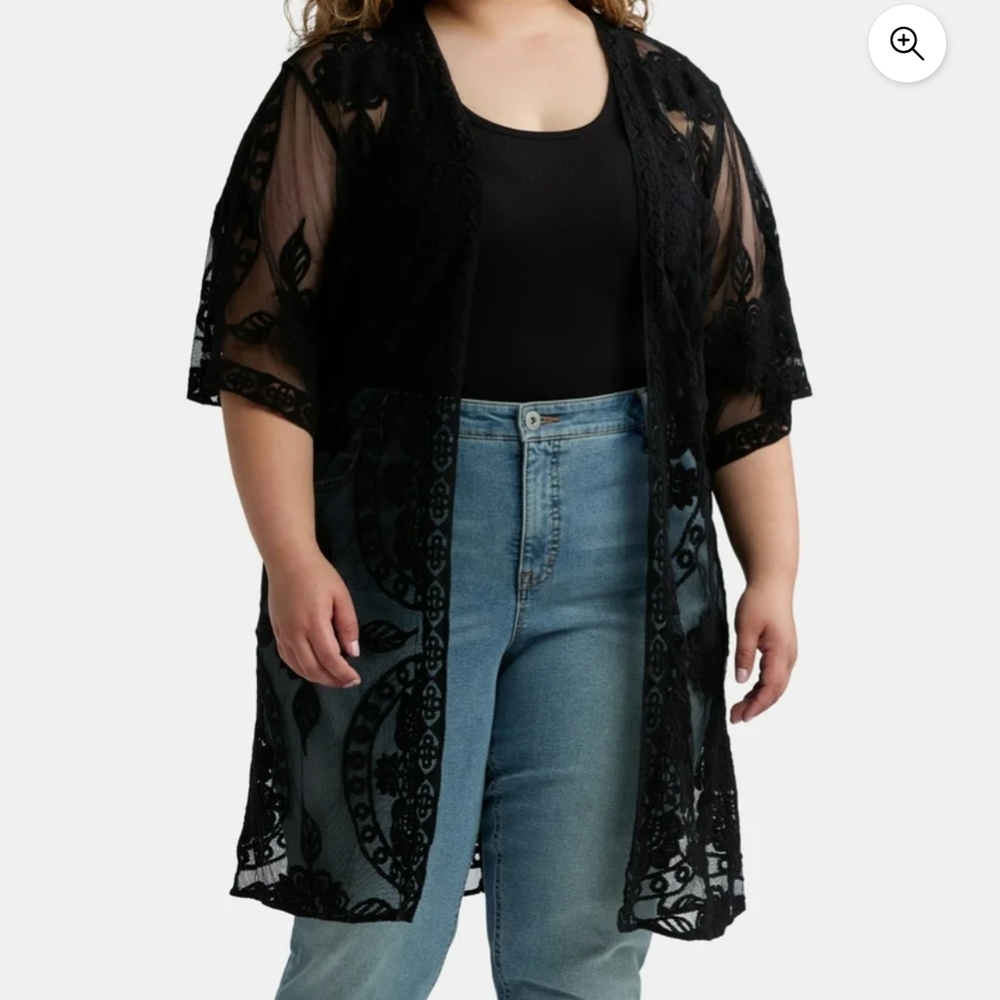 Black Sheer Lace Kimono Cardigan